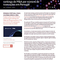 Cuatrecasas mantm liderana em rankings de M&A por nmero de transaes em Portugal